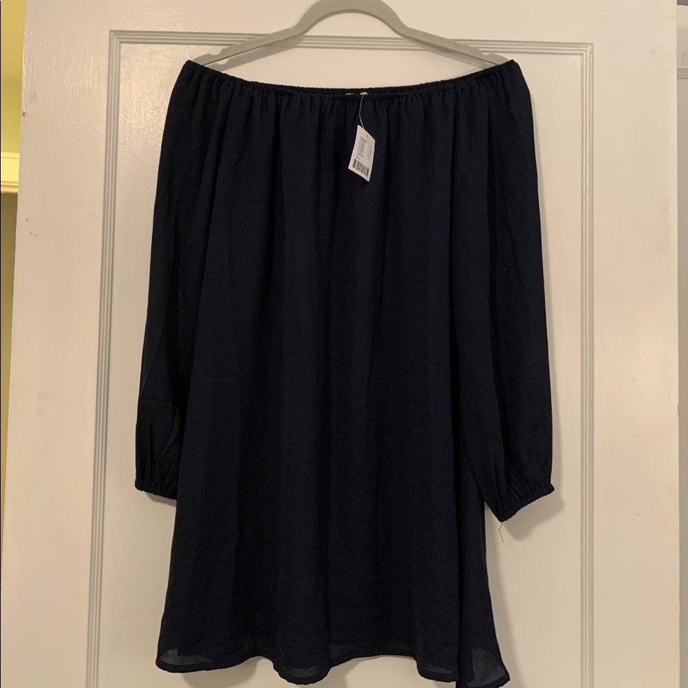 Navy off the shoulder shift dress